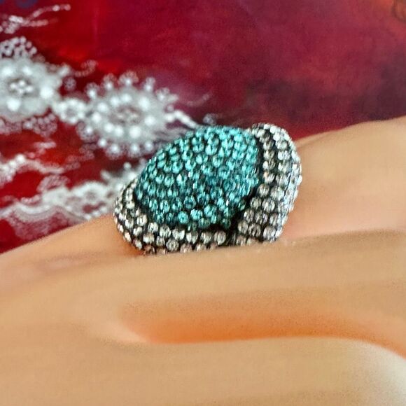 Walid Akkad Blue & White Pave Dome Cocktail Statement Ring - Picture 2 of 11